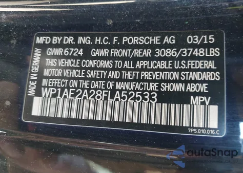 2015 Porsche Cayenne E-Hybrid S z USA, uszkodzony, nr VIN WP1AE2A28FLA52533